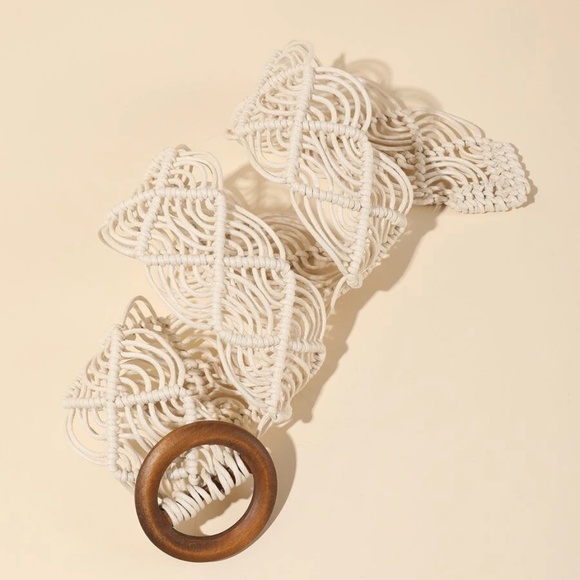 Boho Cream Circle Buckle Woven Belt - Picture 5 of 6